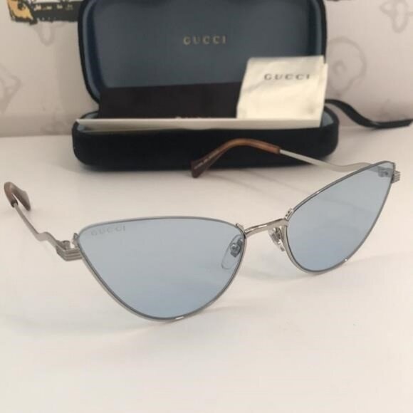 New Authentic Gucci GG1006S 004 Silver Cat-Eye Sunglasses Light Blue Lenses main image 10